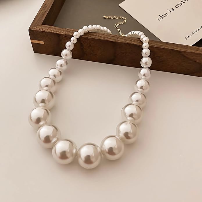 Parure de bijoux vintage à perles, collier de perles blanches avec chaîne dorée