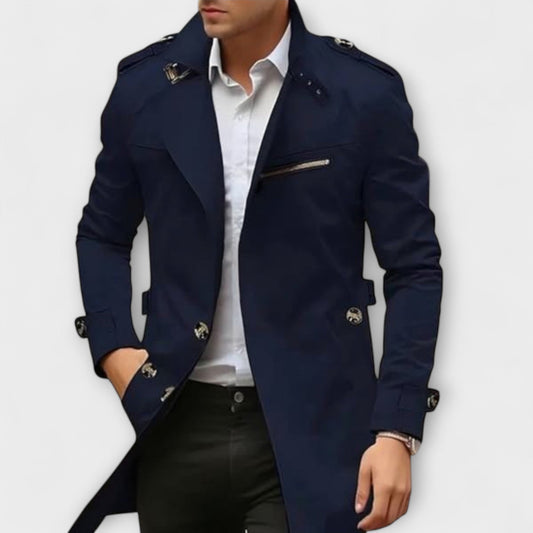Veste Danoir Paris™ bleu marine, col cranté, fermeture boutonnée, poche poitrine et boutons