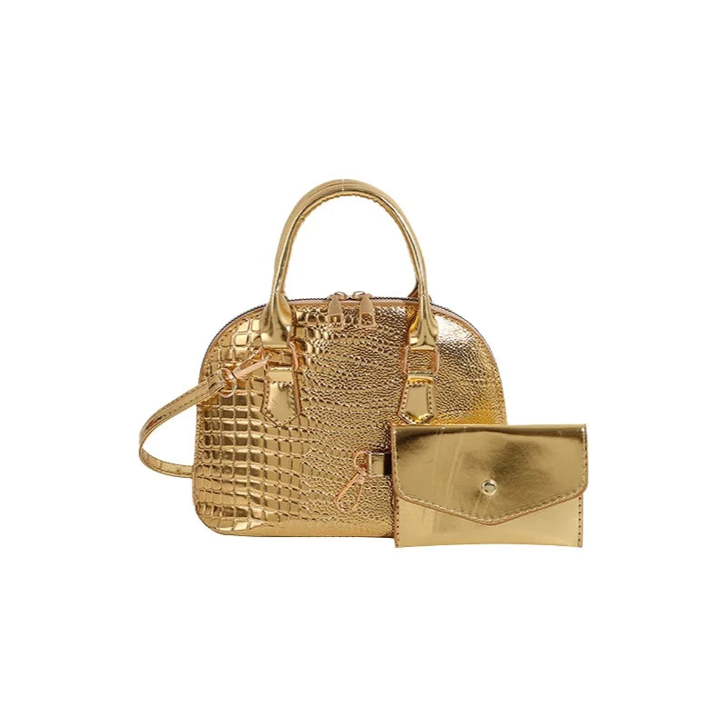 Sac Shell en Cuir Véritable à Motif Crocodile Polyvalent