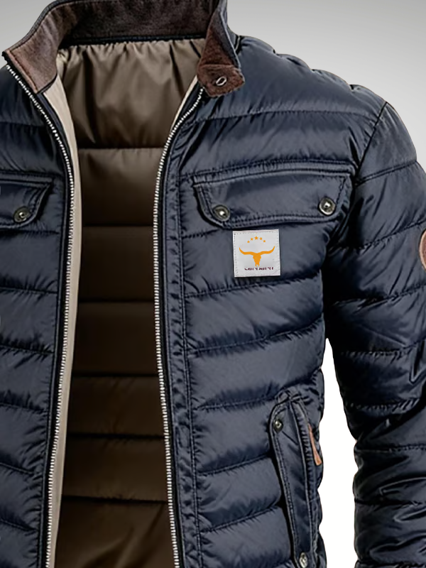 Veste matelassée Danoir Paris™ bleu marine, fermeture éclair, poche poitrine boutonnée