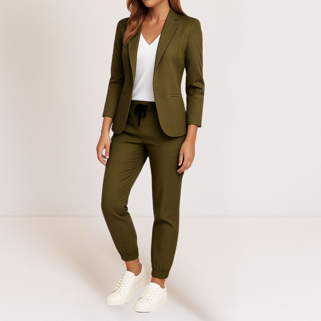Ensemble veste blazer et pantalon de jogging vert, cordon de serrage à la taille