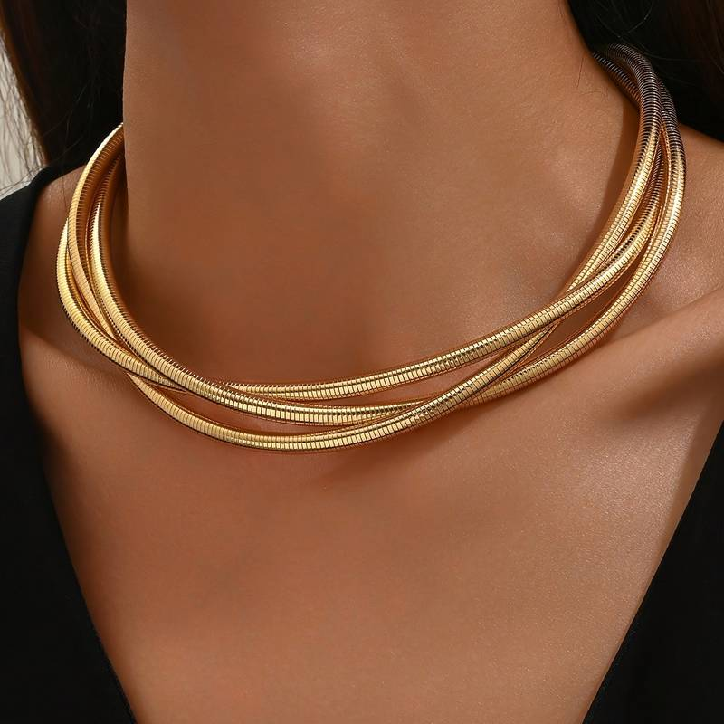Collier superposé vintage doré à plusieurs chaînettes fines