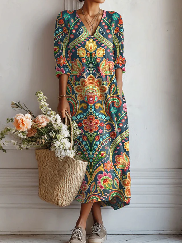Robe de confort Lies™ multicolore à manches trois-quarts et encolure en V