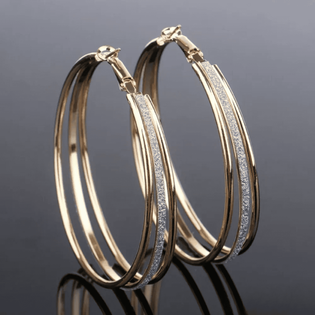 Boucles d’oreilles créoles dorées rétro, anneaux fins avec rangée de strass