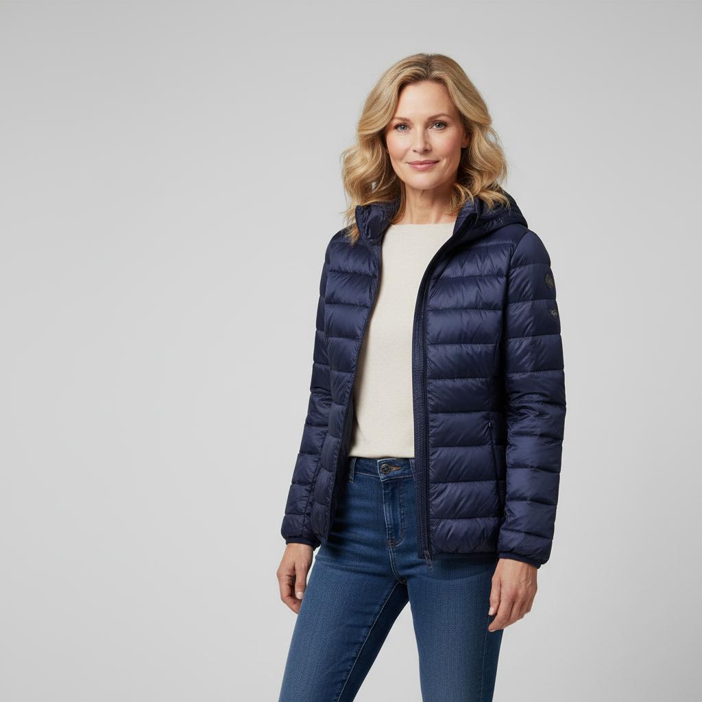 Veste légère matelassée bleu marine à fermeture éclair et col montant