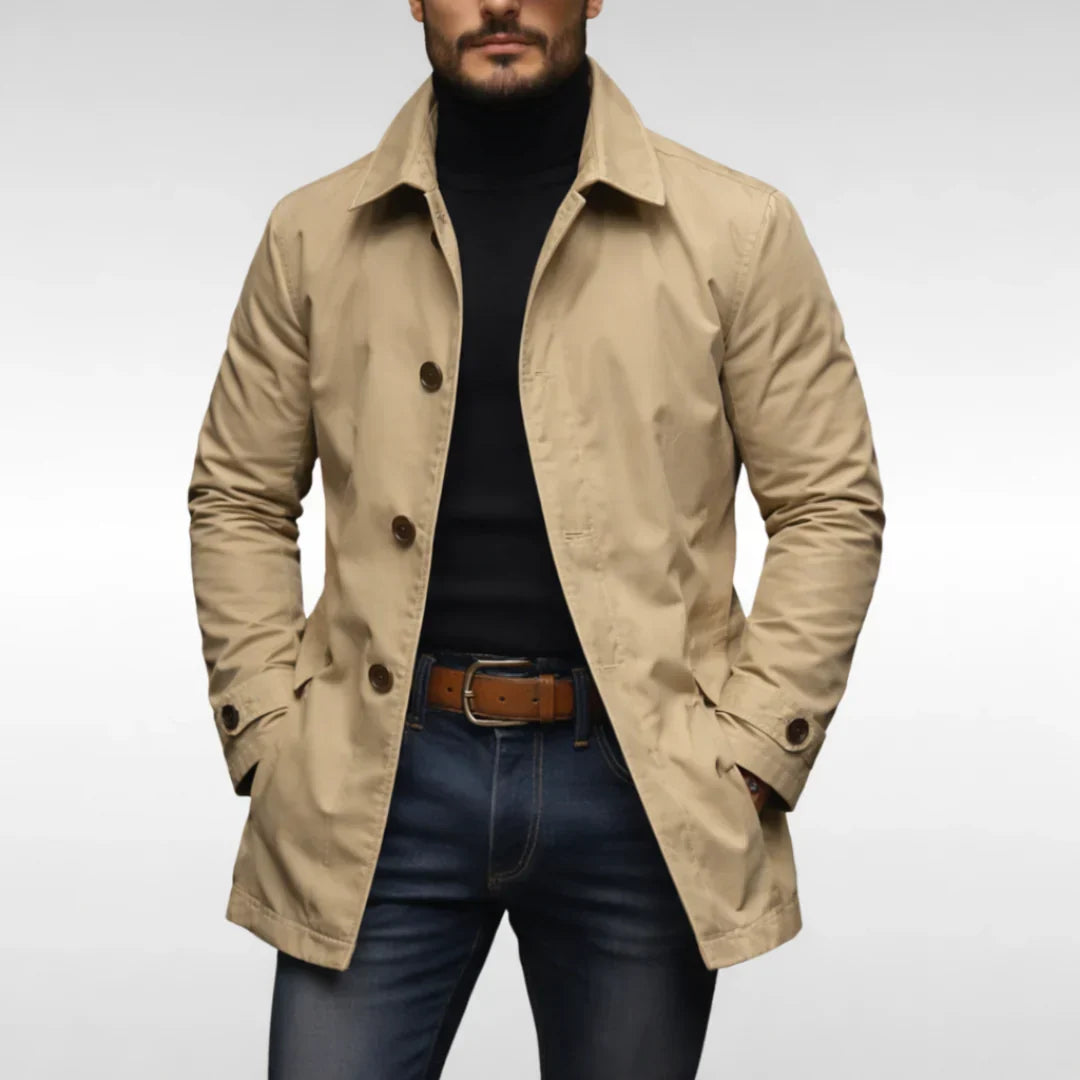 Pardessus mi-saison beige à col et boutons, manches longues