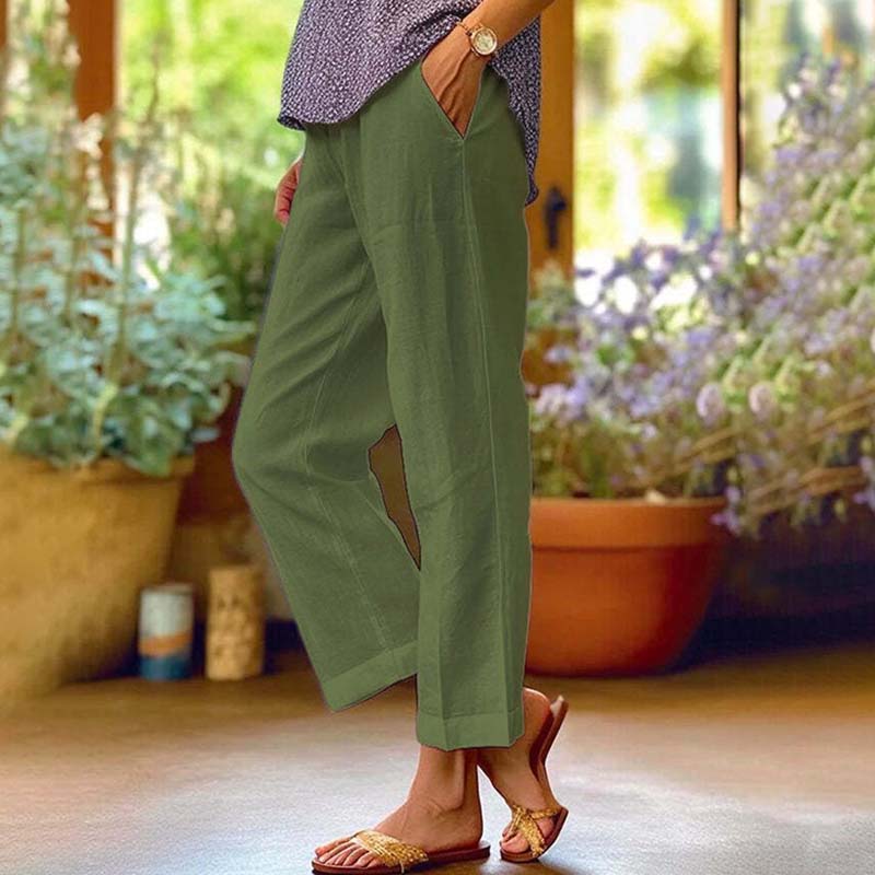 Pantalon ample décontracté vert militaire, coupe droite, ourlet à la cheville