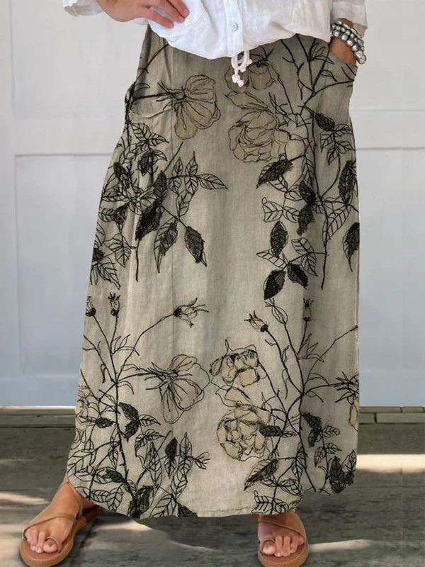 Kisses™ | Jupe à poches avec taille élastique motif floral rétro
