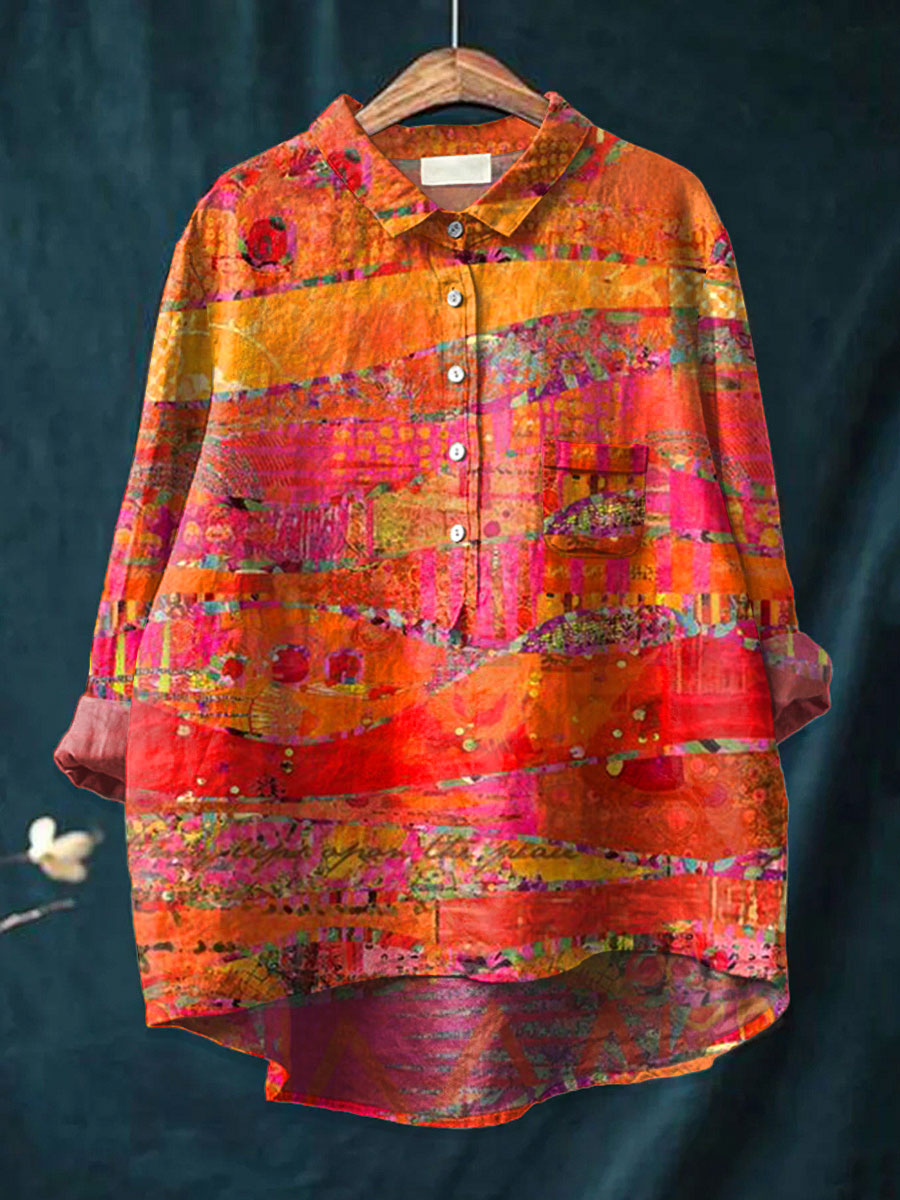 Chemise Ariana à imprimé abstrait multicolore, col chemise boutonné