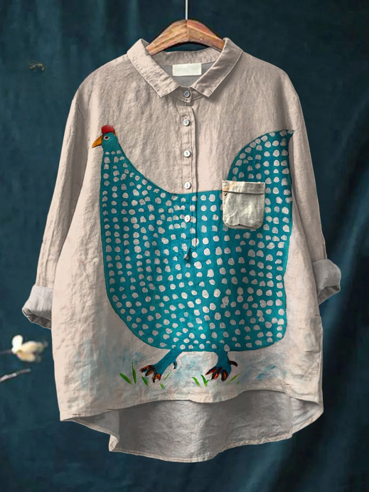 Chemise enfant grise à pois, empiècement bleu turquoise à motifs, col boutonné
