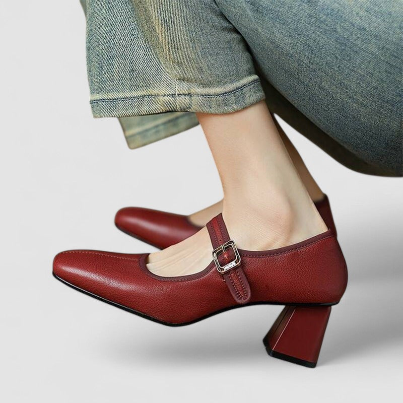 Chaussures à talons bébé Capucine™ rouges, bride à boucle, talon carré