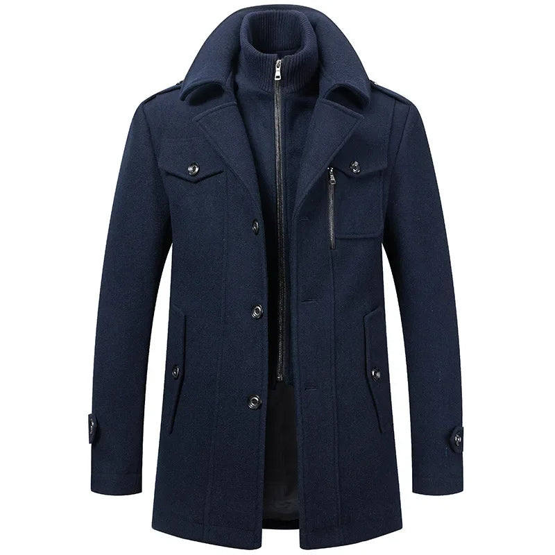 Manteau homme Danoir Paris™ bleu marine à capuche, fermeture zippée et poches
