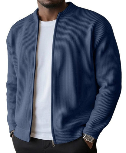 Gaspard cardigan zippé côtelé – Bleu marine