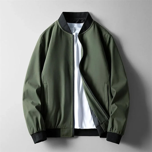Veste bomber verte à fermeture éclair, col, poignets et ourlet côtelés