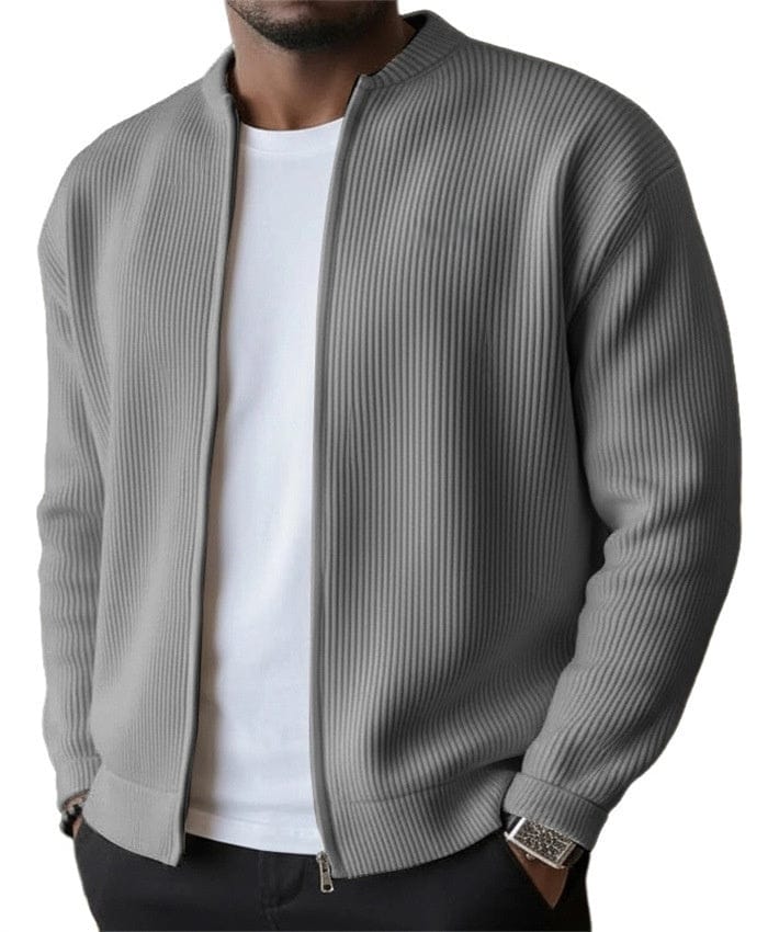 Gaspard cardigan zippé côtelé – Gris