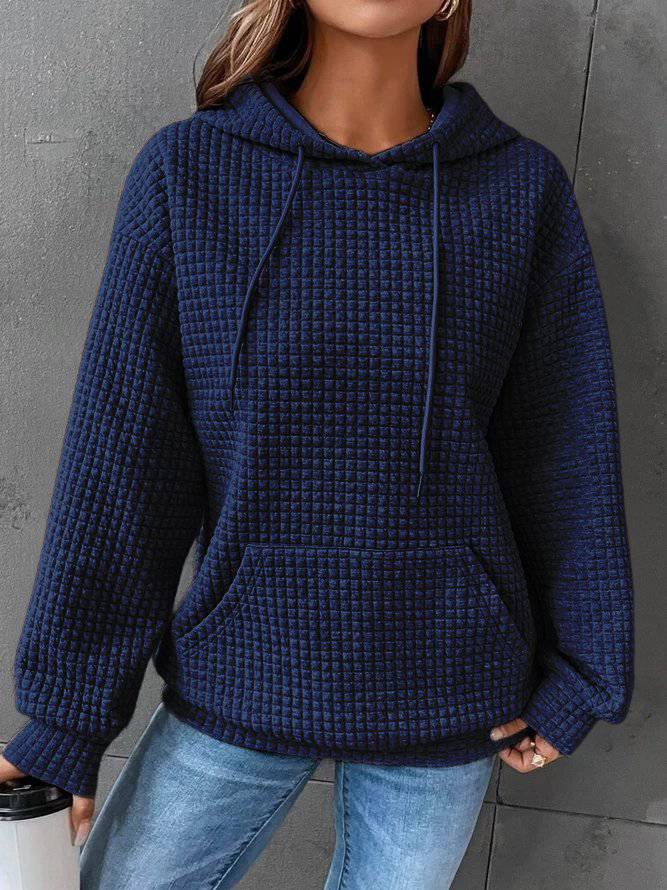 Sweat-shirt à capuche bleu marine en tissu texturé, poche kangourou et cordons