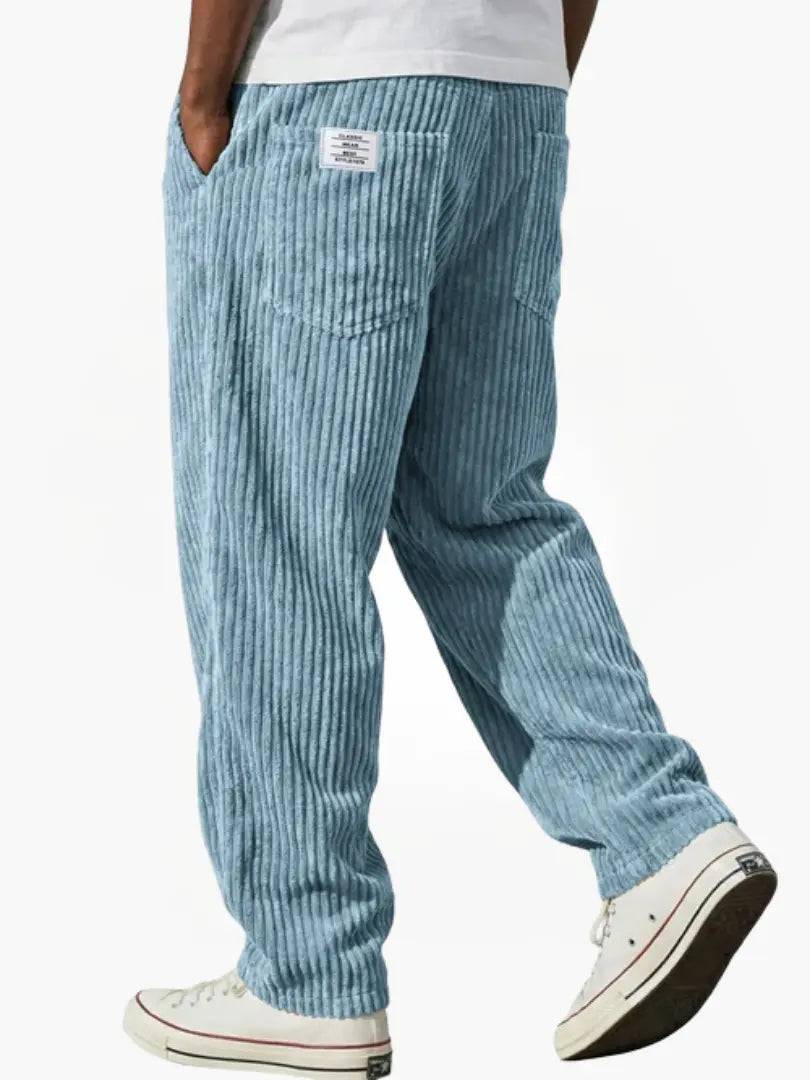 Pantalon en velours côtelé bleu clair pour homme, coupe droite, jambe légèrement ample