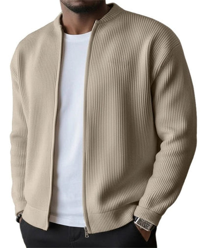 Gaspard cardigan zippé côtelé – Kaki