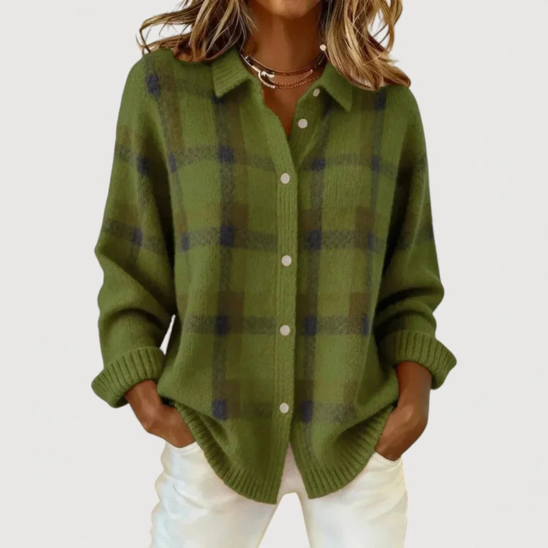 Cardigan Céline en maille à carreaux – Vert Foncé