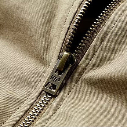 Blouson bomber vintage Sauveur, détail fermeture éclair métal et tirette noire