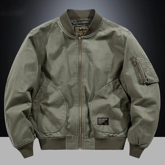 Blouson bomber vintage vert à fermeture zippée et poches zippées sur la manche