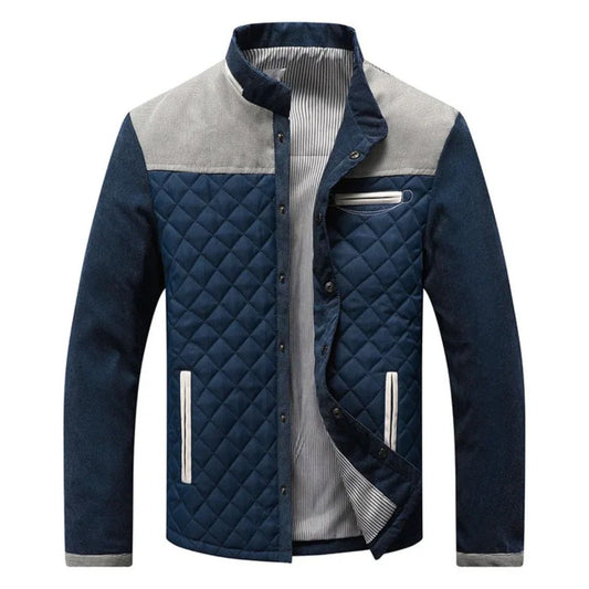 Veste bomber bleu foncé empiècement gris clair, doublure matelassée, poches