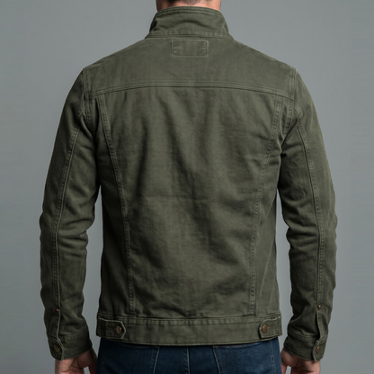Veste vintage verte vue de dos, fermeture zippée et poignets boutonnés