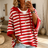 Charlotte – Poncho-pull douillet à rayures rouges