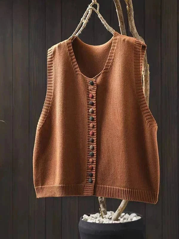 Gilet cardigan sans manches orange brique à patte de boutons