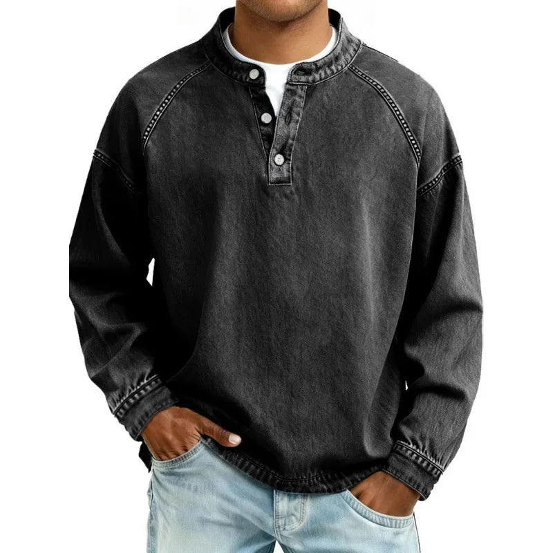 Stanley chemise henley en denim vintage noir