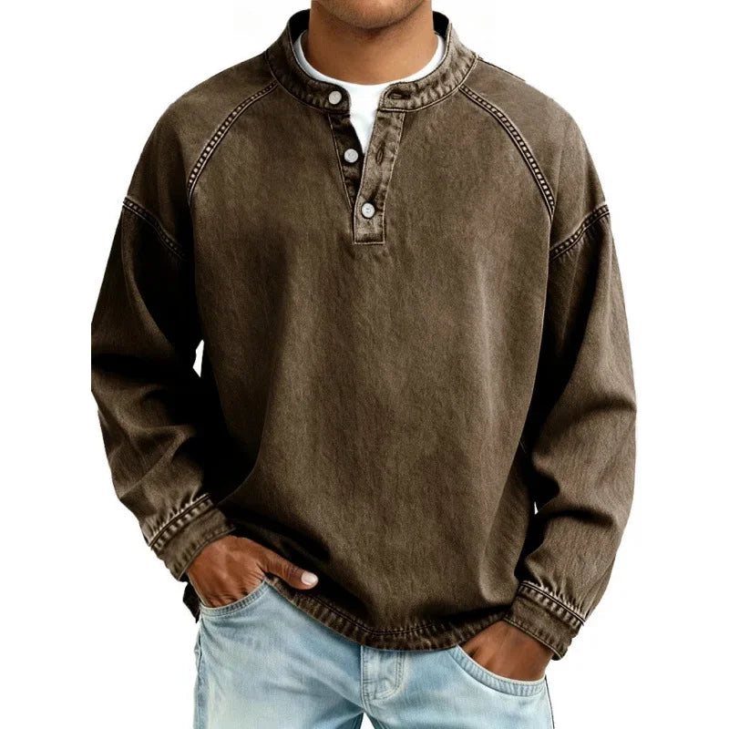 Stanley chemise henley en denim vintage marron foncé