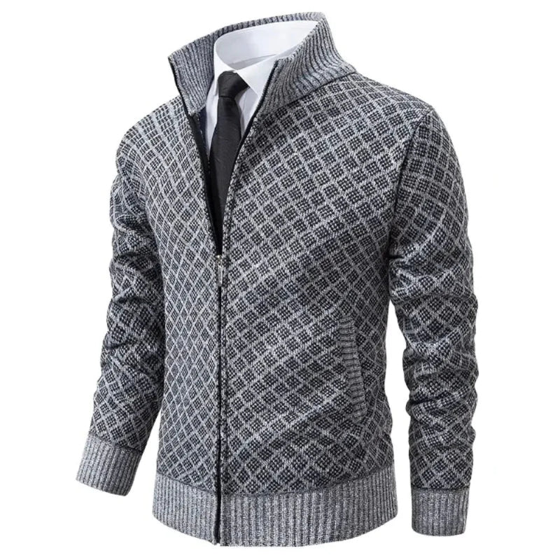 Antoine cardigan zippé à motifs géométriques, gris