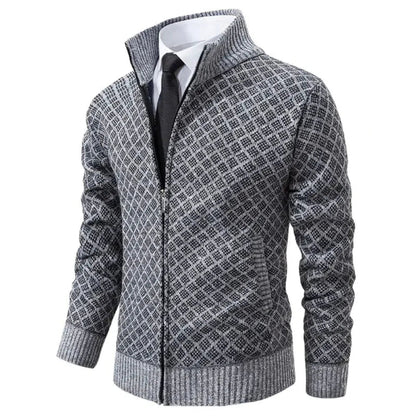 Antoine cardigan zippé à motifs géométriques, gris