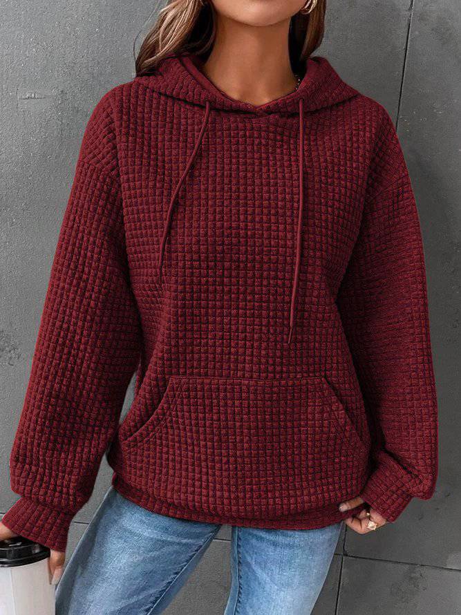 Sweat-shirt à capuche rouge bordeaux en tissu texturé, poche kangourou et cordons