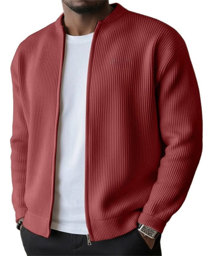 Gaspard cardigan zippé côtelé – Rouge