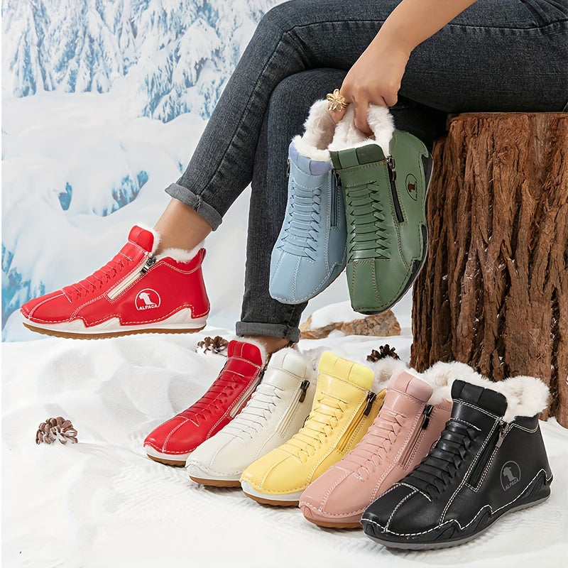 Bottines d’hiver multicolores avec col fourré, présentées en plusieurs paires