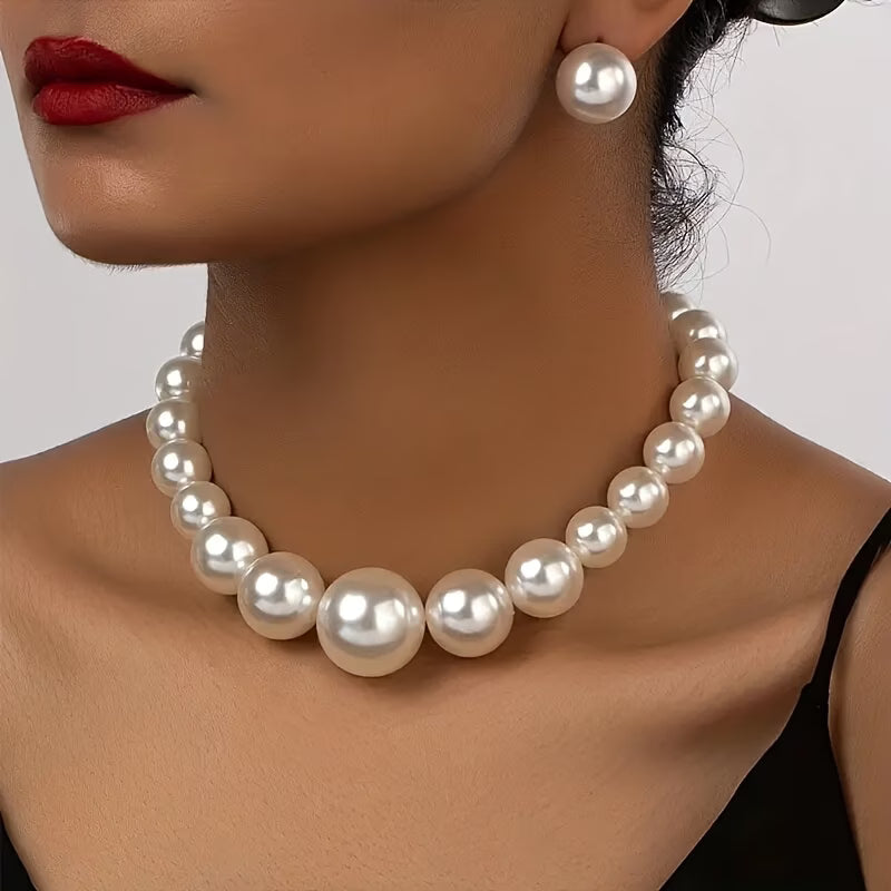 Parure de bijoux vintage à perles, collier de perles blanches nacrées