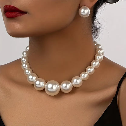 Parure de bijoux vintage à perles, collier de perles blanches nacrées