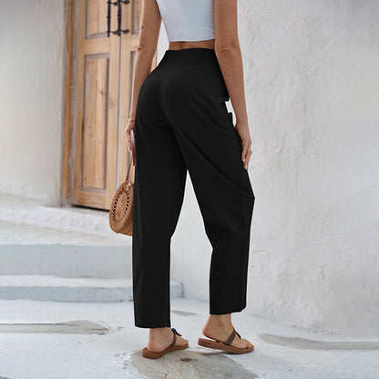 Pantalon Sabby noir, taille ajustable par cordon, coupe ample, poches sur les côtés