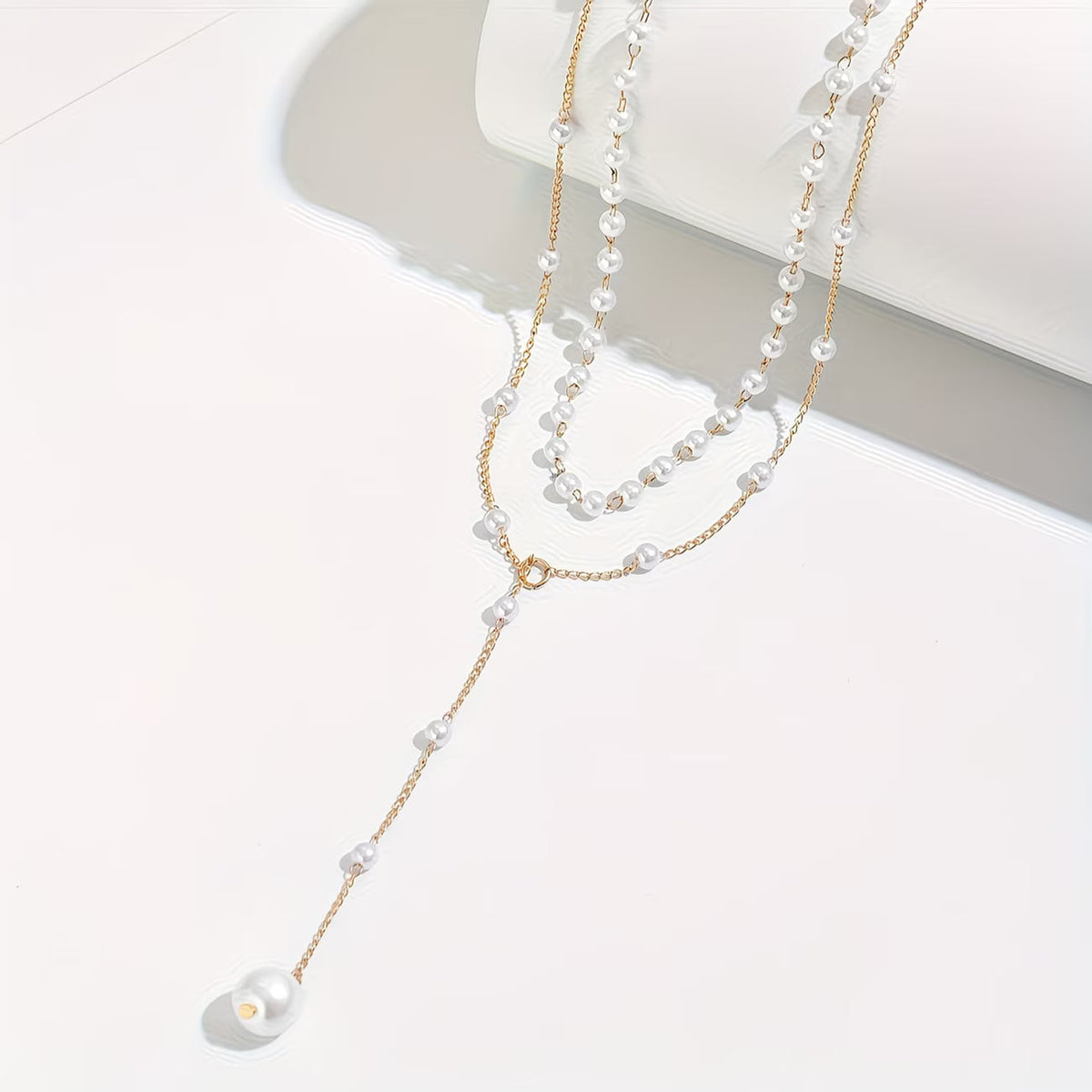 Collier dégradé à perles blanches sur chaîne dorée, pendentif perle pendante