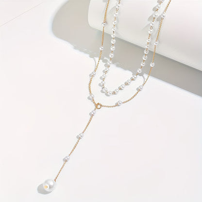 Collier dégradé à perles blanches sur chaîne dorée, pendentif perle pendante