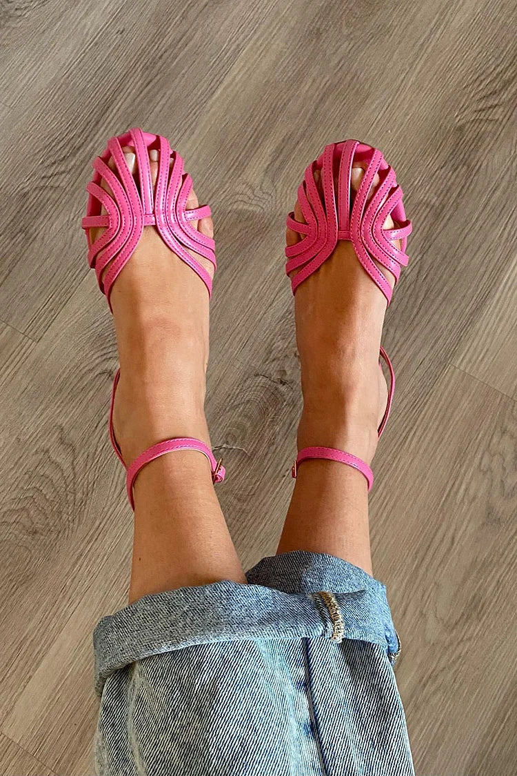 Sandales roses à brides croisées, lanière cheville, bout ouvert