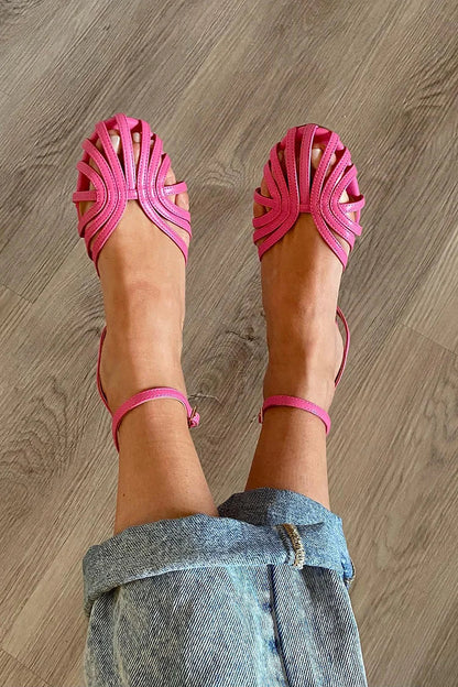 Sandales roses à brides croisées, lanière cheville, bout ouvert