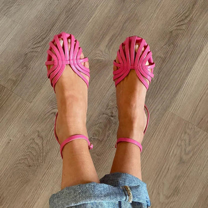 Sandales roses à brides croisées, lanière cheville, bout ouvert
