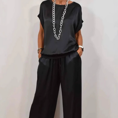 Ensemble deux pièces Celia noir : haut ample et pantalon large à taille élastique