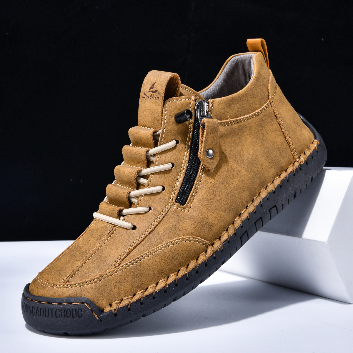 Chaussures homme Danoir Paris™ nubuck marron zippées, lacets, surpiqûres contrastées
