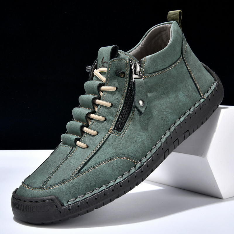 Chaussures homme Danoir Paris™ nubuck vert zippées, lacets, semelle crantée