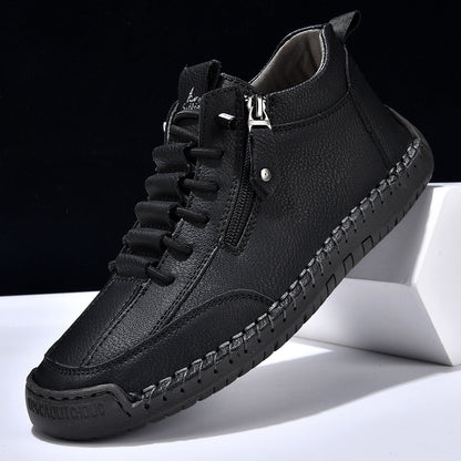 Chaussures homme Danoir Paris™ en nubuck noir zippées, lacets, finition cuir