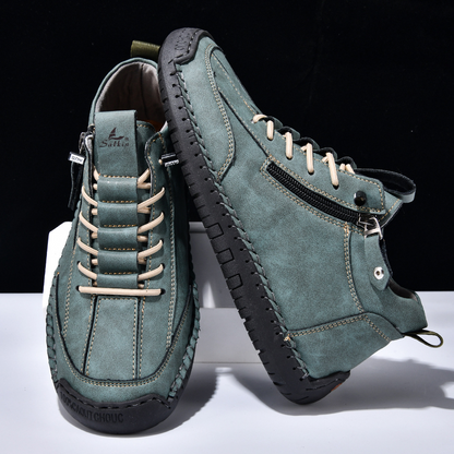 Chaussures homme en nubuck bleu-vert zippées, lacets et semelle crantée