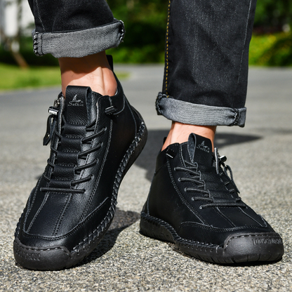 Chaussures homme Danoir Paris™ en nubuck noir zippées, lacets, semelle épaisse